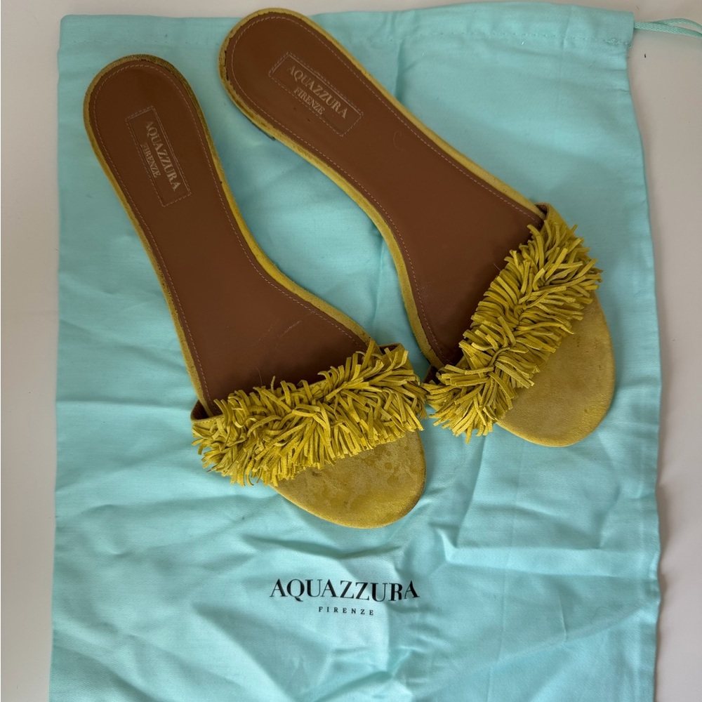 Aquazzura Yellow Fringe Sandals